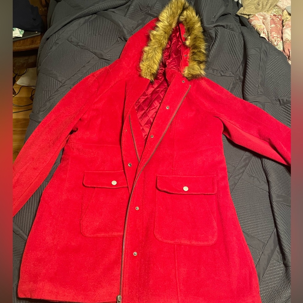 Torrid Red Wool Zip Front Coat Never Worn